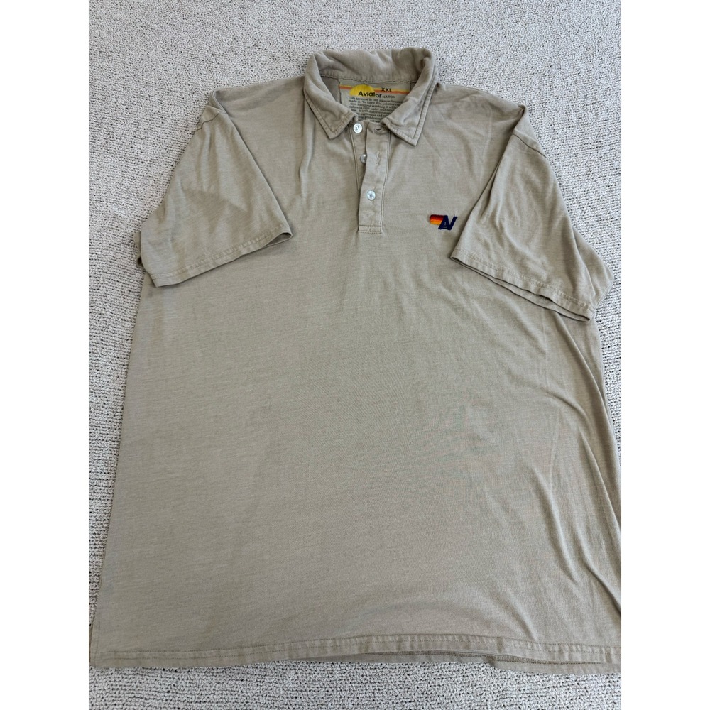 Aviator Nation Mens XXL Khaki Tan Tri-Blend Short Sleeve Polo Shirt Rainbow Logo